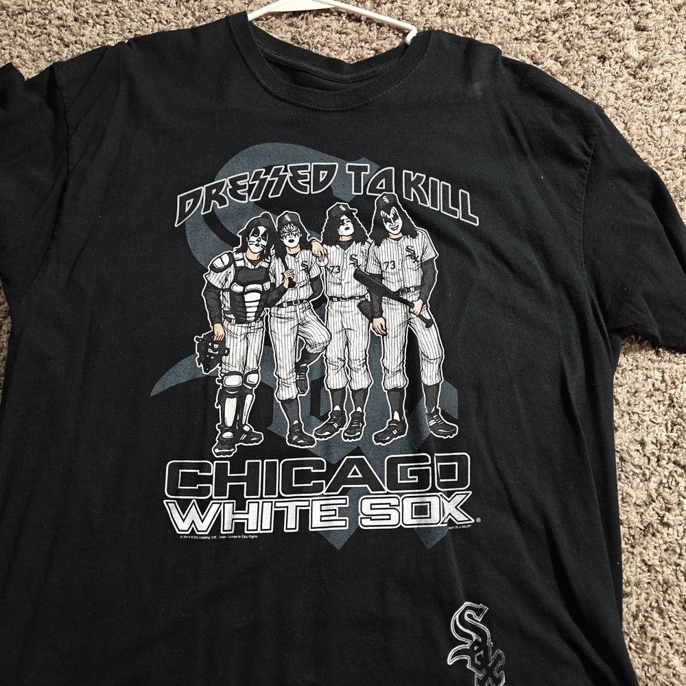 Liquid Blue Black KISS Band Chicago White Sox Baseball Crossover T-Shirt Size XL